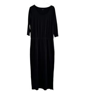 Garnet Hill Midi Dress Large Black Easy Knit Scoop Neck Organic Pima Cotton